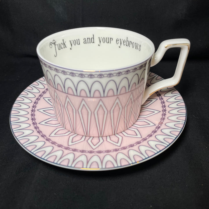 Va te faire foutre toi et tes sourcils, Tasse vulgaire, Cadeau en porcelaine vintage recyclée