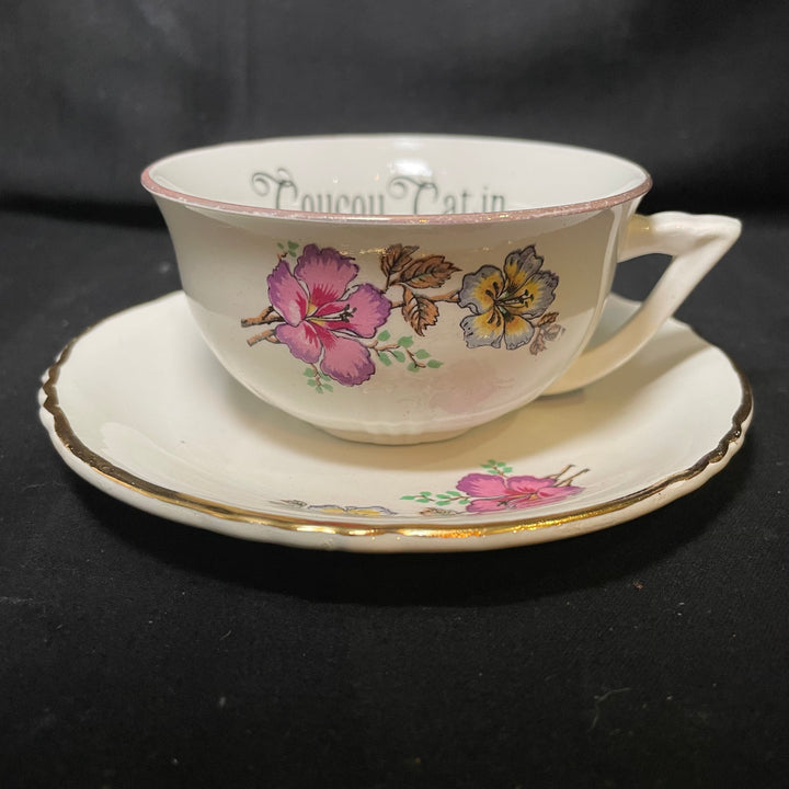 Coucou Catin vulgar tea / coffee cup upcycled vintage unique Limoges porcelaine