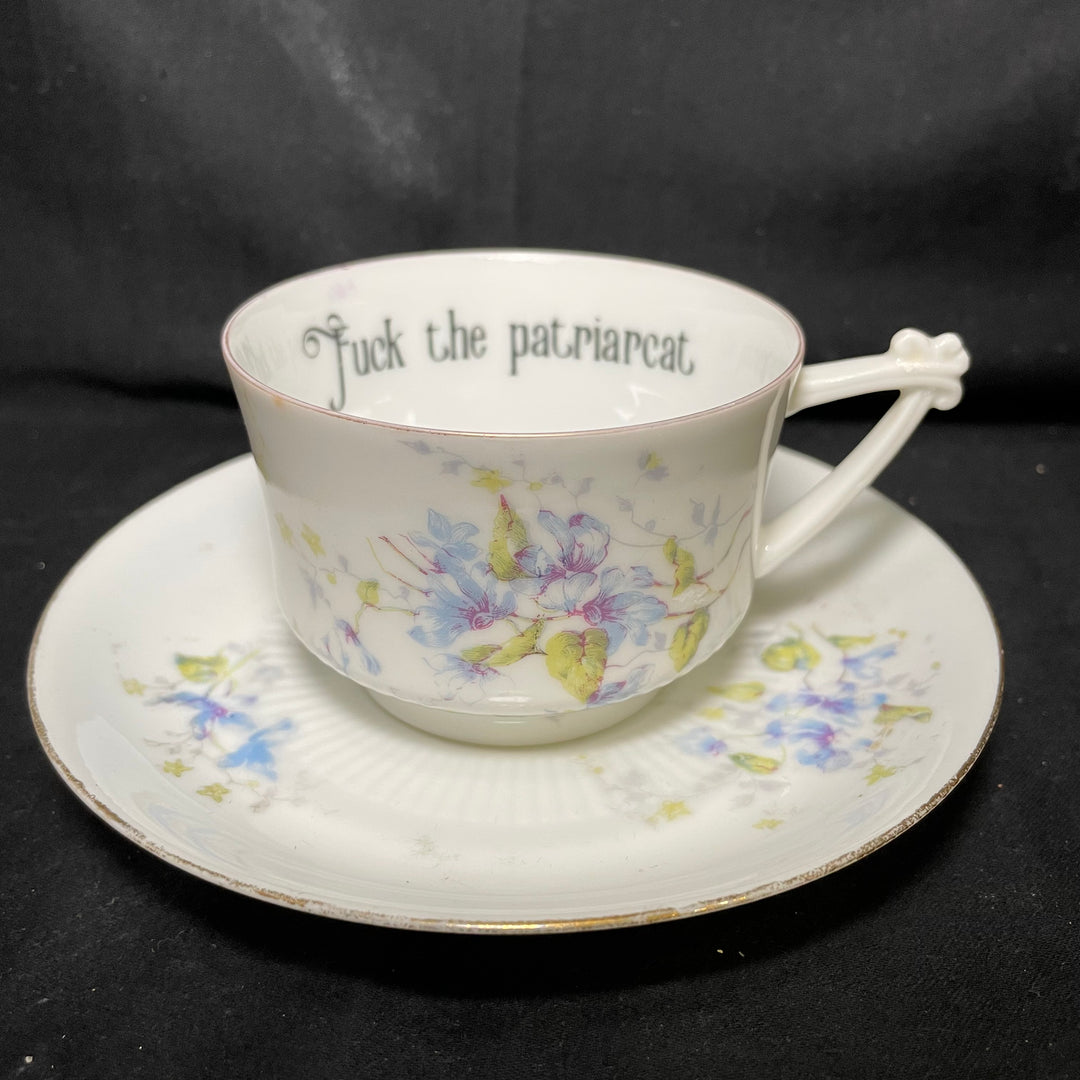 Fuck the patriarcat, funny, vintage upcycled porcelain, tea / coffee cup
