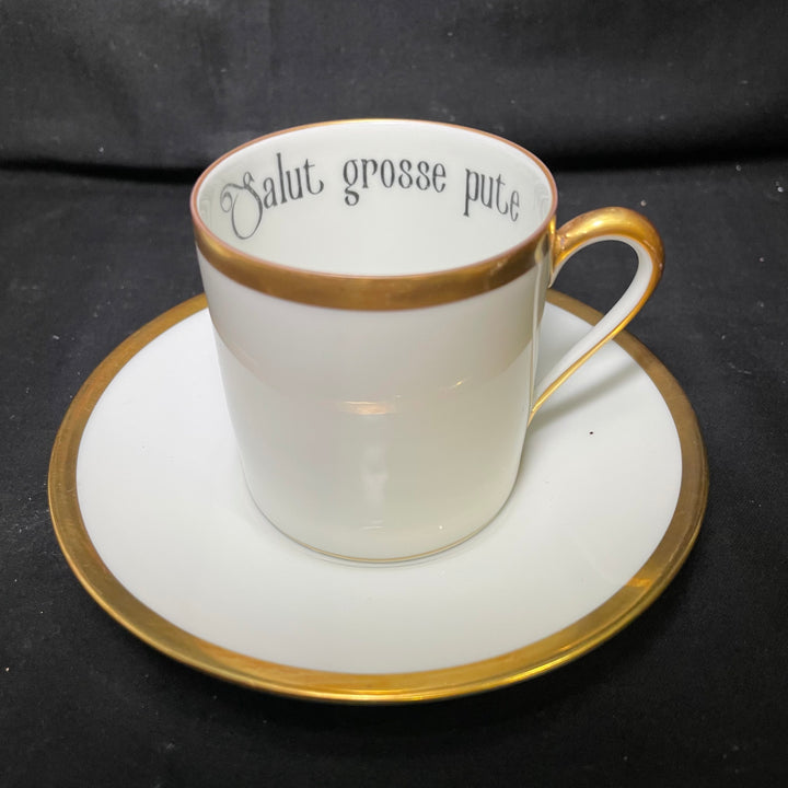 Tasse à expresso « Salut Grosse Pute », vulgaire, amusante, upcyclée, vintage, cadeau français unique