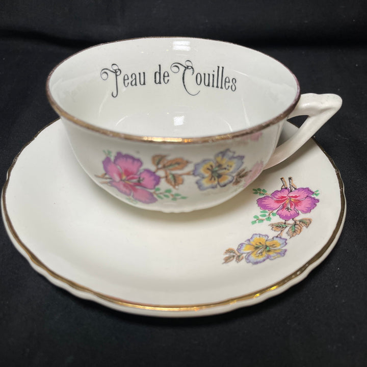 Peau de Couilles vulgar funny upcycled vintage unique French porcelain gift