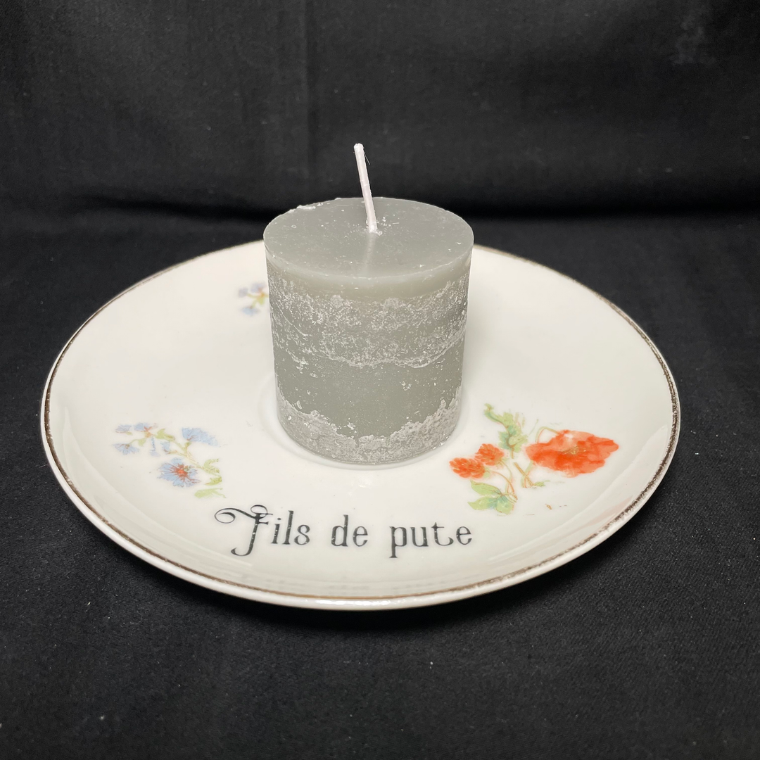 Fils de Pute, Candle Holder, Funny China,Vintage Porcelain,Insult Rude gift