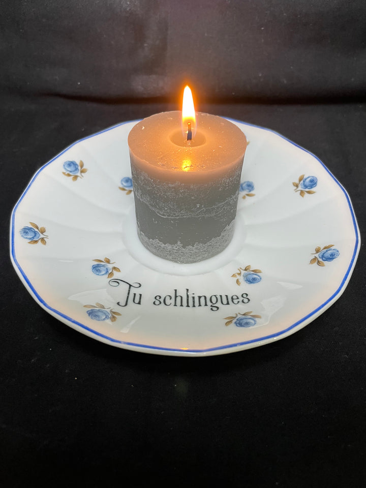 Candle Holder,Tu Schlingues, Funny China,Vintage Porcelain,Insult Rude gift