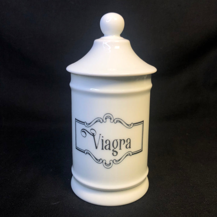 Viagra, vintage apothecary pharmacy jar, funny upcycled Limoges p