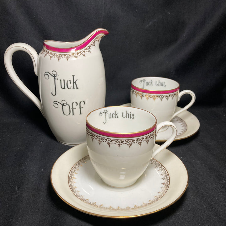 Service à café expresso "Va te faire foutre", Cadeau unique en porcelaine française vintage recyclée