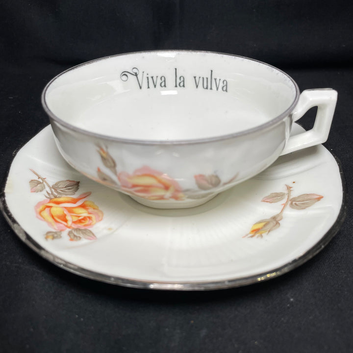 Vulgar Tea Cup,Viva la vulva,Vintage Upcycled Porcelain,Insult, funny gift