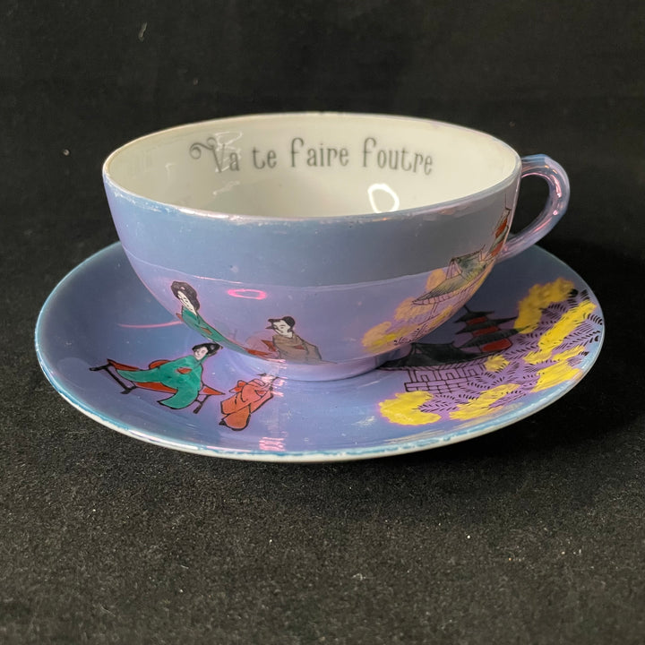 Va te faire foutre funny cup, rude upcycled vintage unique porcelain gift