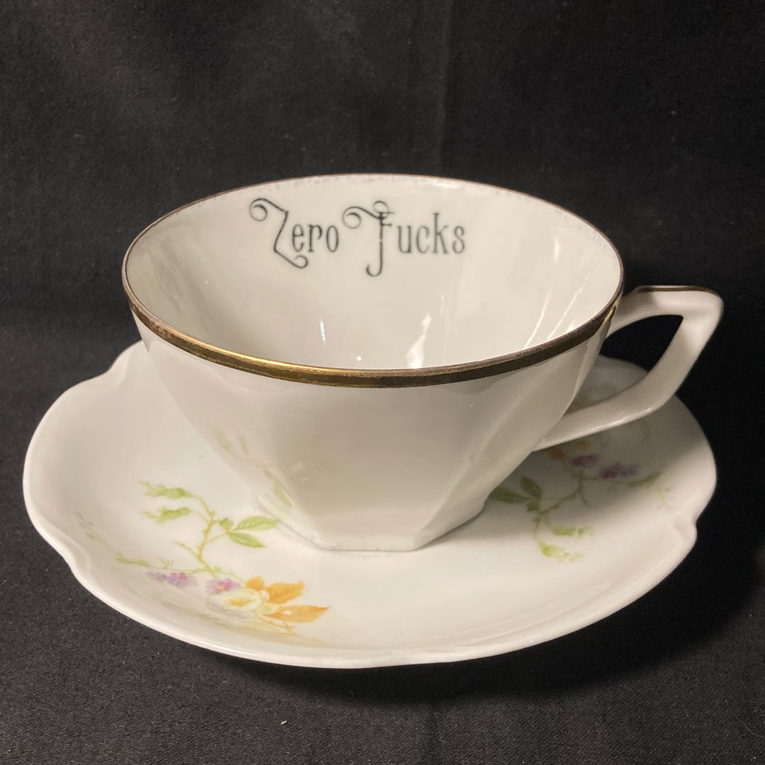 Zero Fucks vulgar funny upcycled vintage unique French porcelain gift