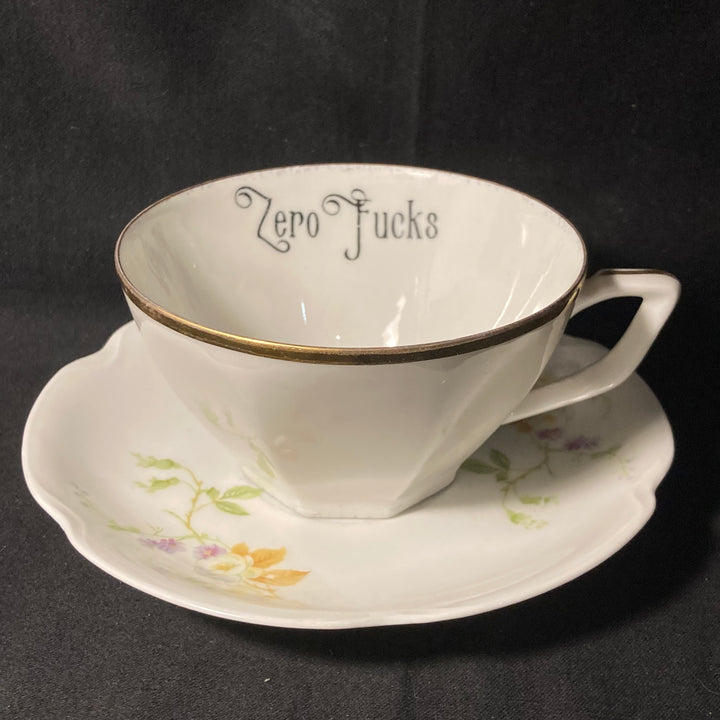 Zero Fucks vulgar funny upcycled vintage unique French porcelain gift