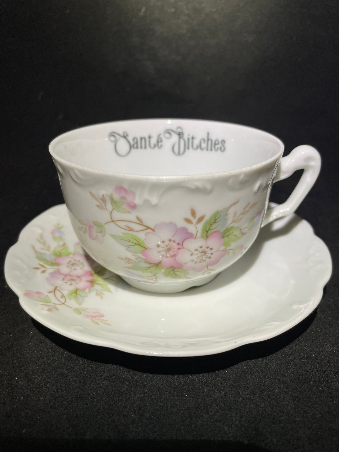 Santé Bitches, vulgar coffee / tea cup, funny upcycled tasse jurons, vintage gift, Durrant &amp; Dove