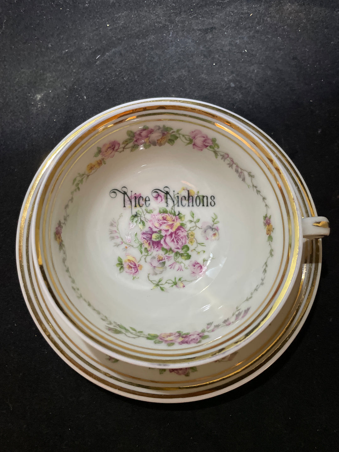 Nice Nichons, vulgar coffee / tea cup, funny upcycled tasse jurons, vintage gift, Durrant &amp; Dove