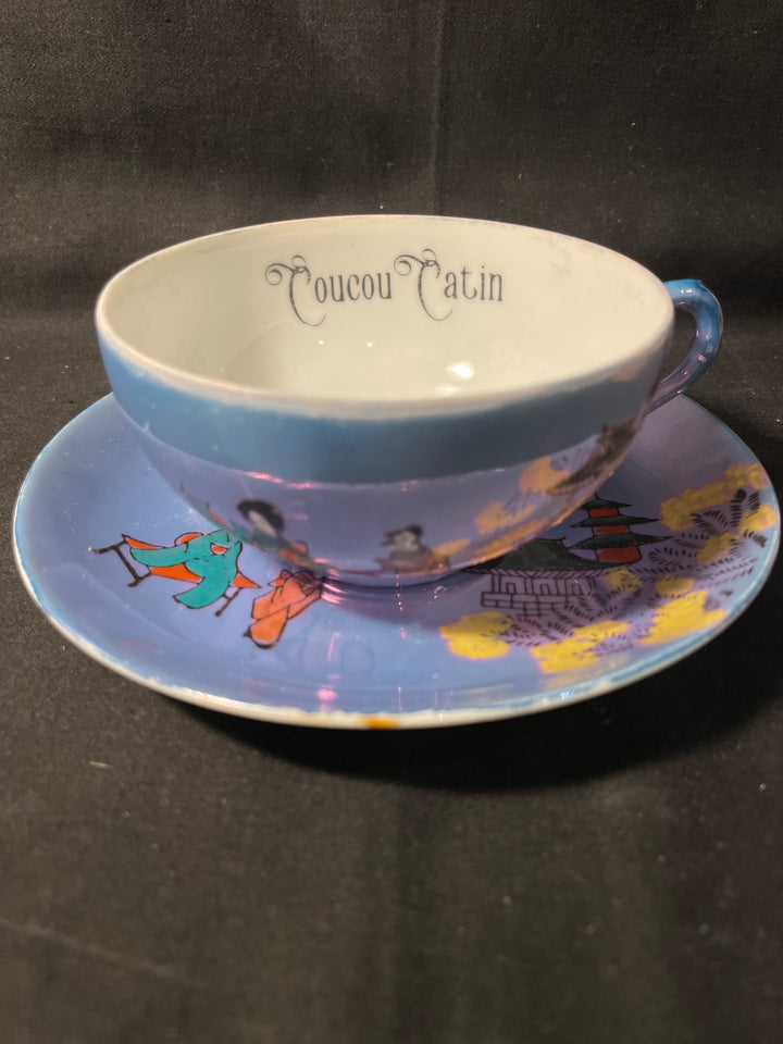 Coucou Catin vulgar tea / coffee cup upcycled vintage unique Limoges porcelaine
