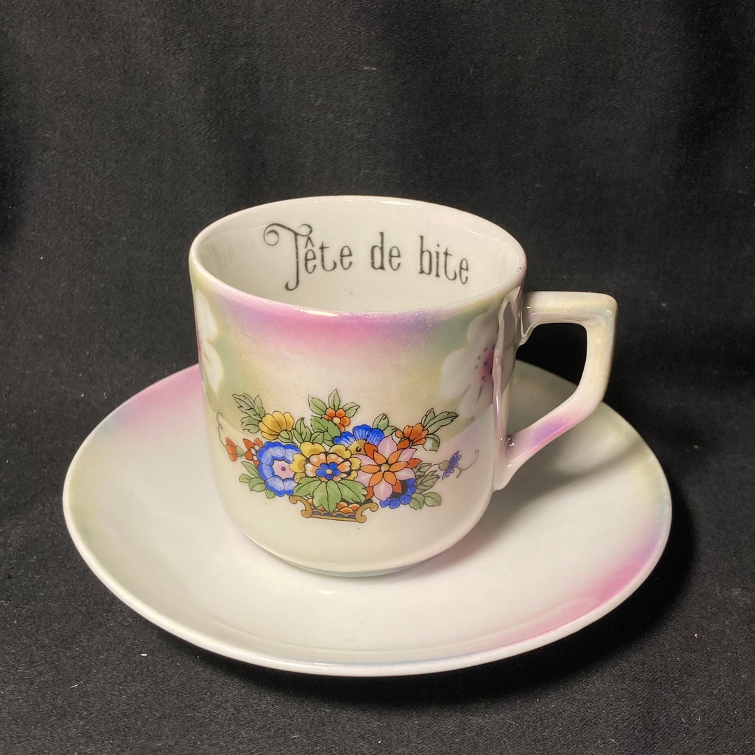 Tete de bite, Vulgar espresso cup, funny upcycled tasse jurons, vintage gift
