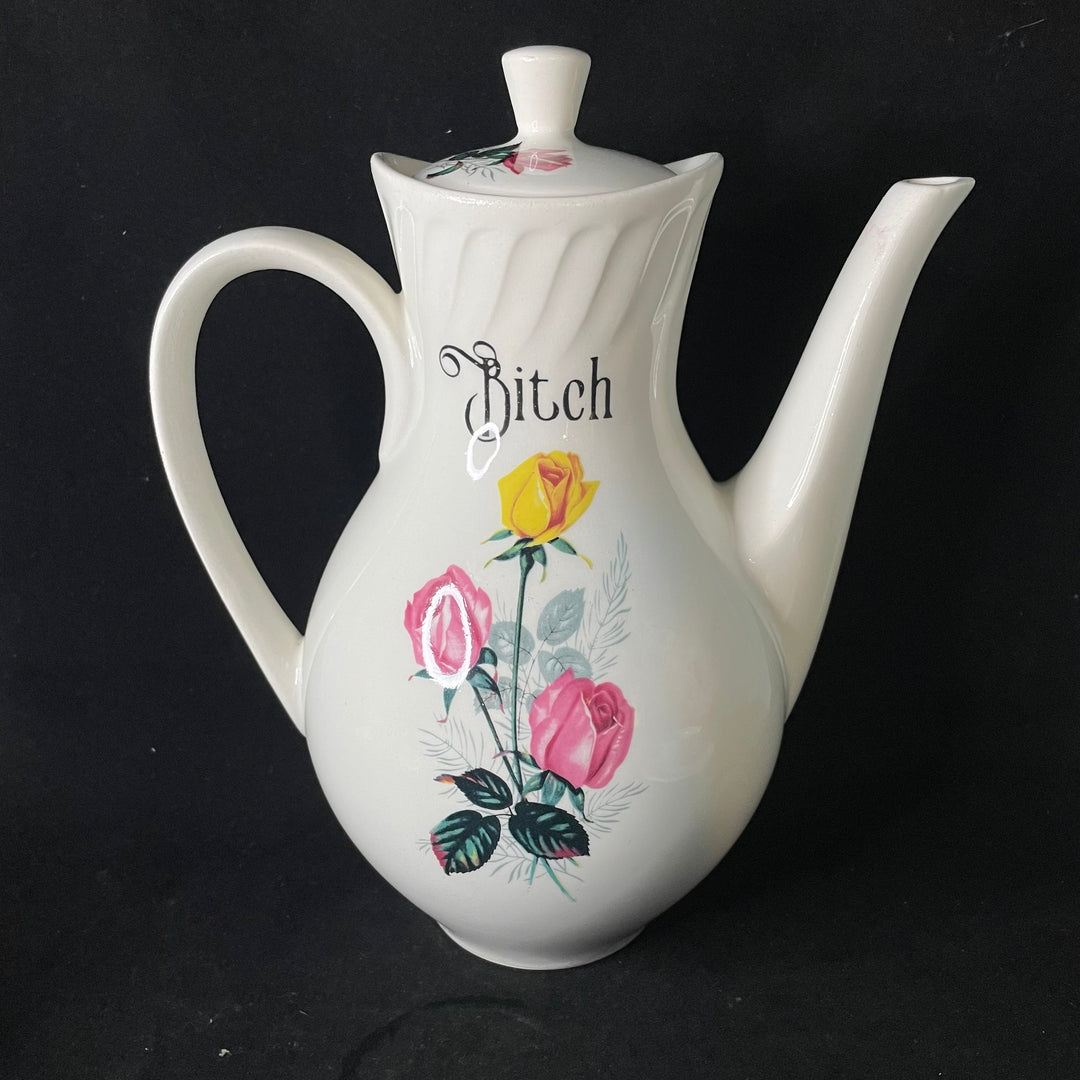 Bitch coffee service / tea set,Unique upcycled French vintage porcelain, funny rude gift