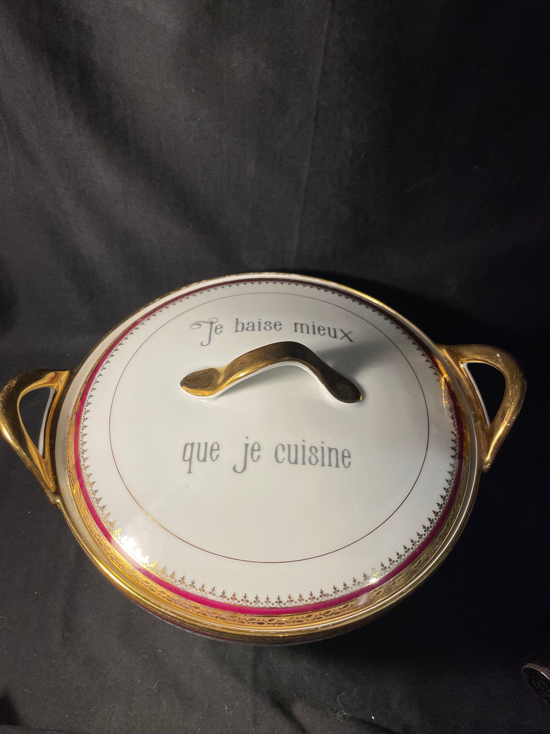 Je baise mieux que je cuisine, Unique vintage french porcelain tureen gift, party, birthday