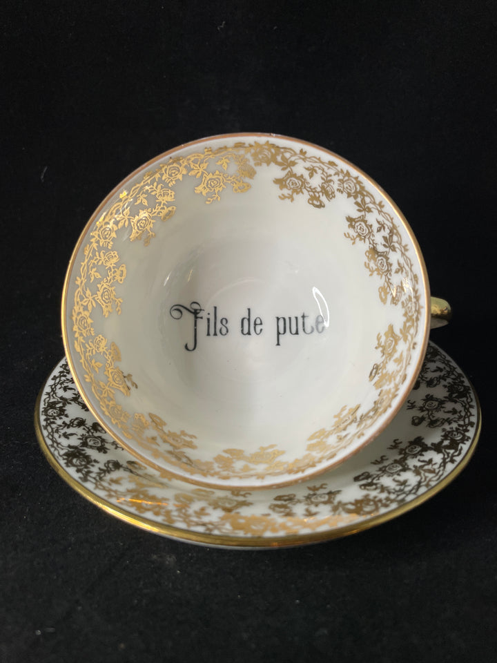 Fils de pute, tasse à expresso, cadeau en porcelaine française vintage recyclée