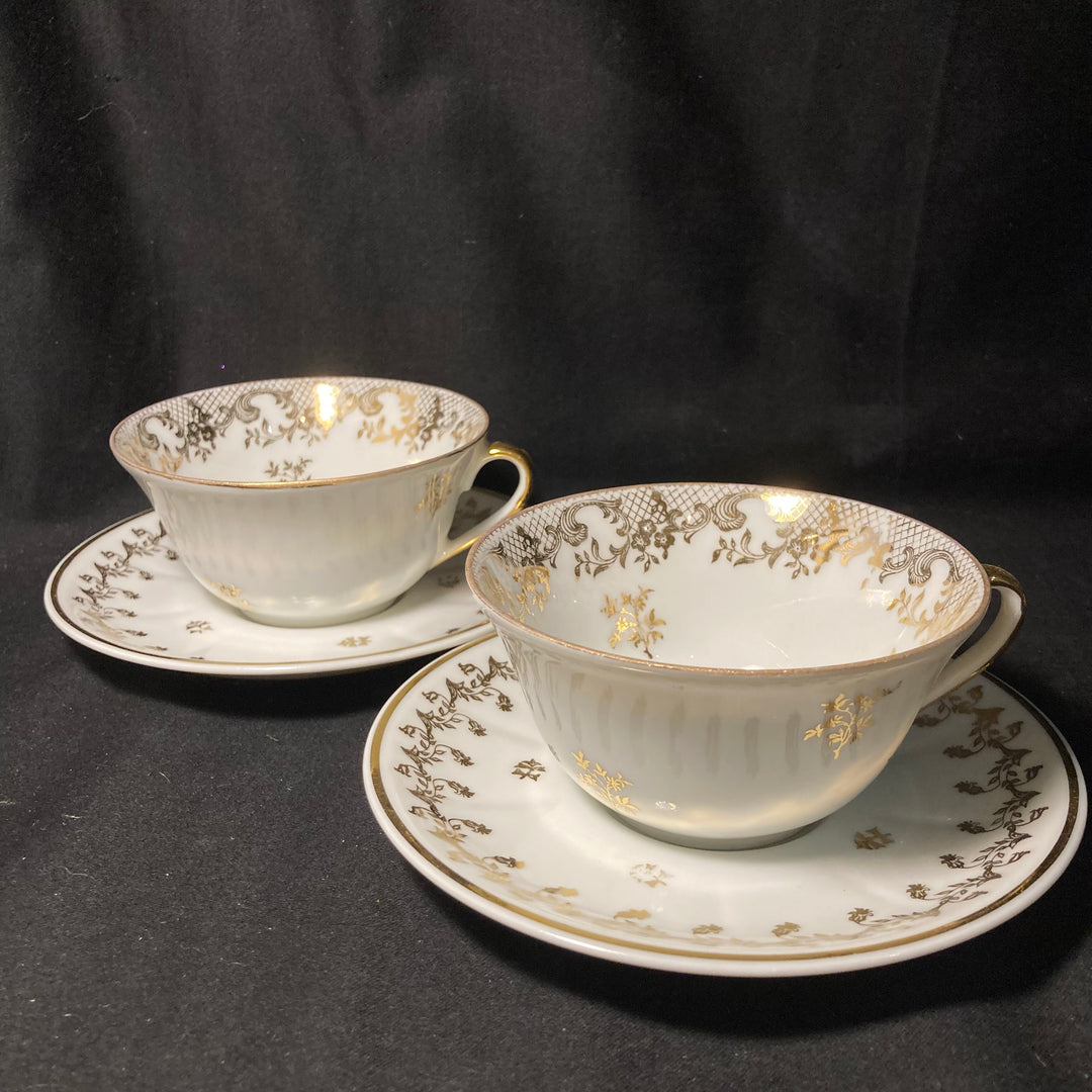 Two tea cups - Crache et Avale, Unique upcycled vintage french porcelain, tasse jurons