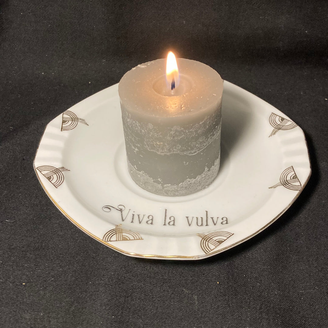 Candle Holder, Viva la vulva, Funny China,Vintage Porcelain,Insult Rude
