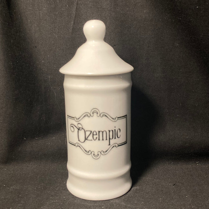 Ozempic vintage apothecary pharmacy jar, funny upcycled Limoges porcelaine gift