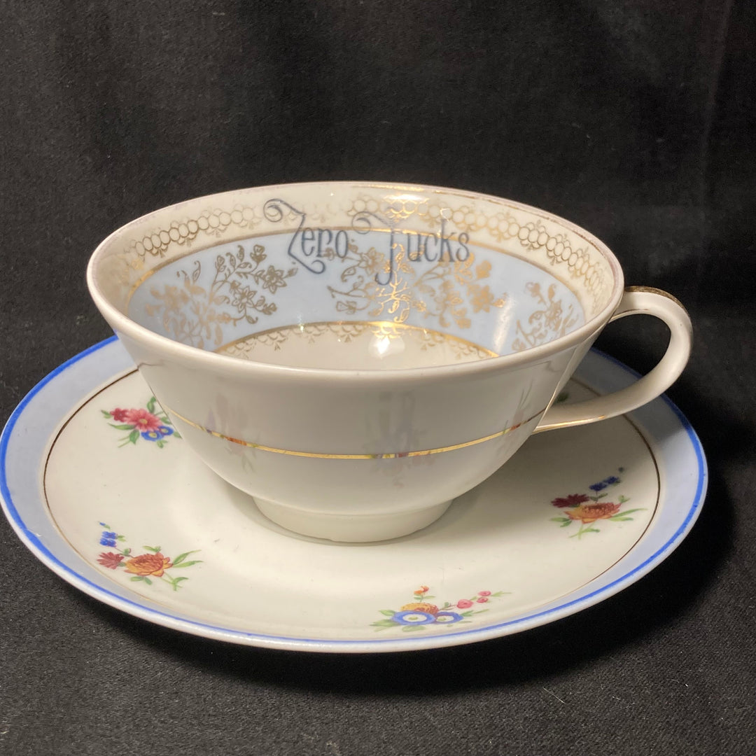 Zero Fucks vulgar funny upcycled vintage unique French porcelain gift