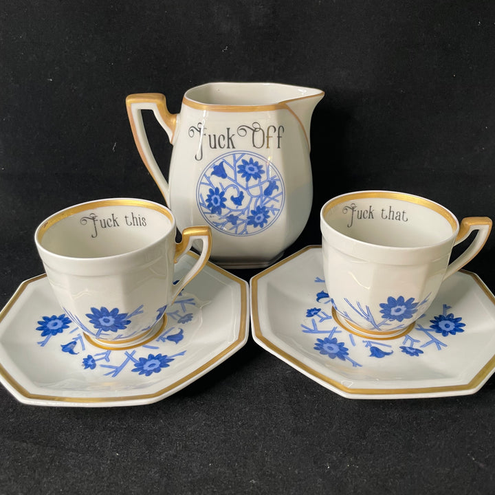 Service à café "Eau de pute", cadeau original et rigolo en porcelaine vintage française recyclée