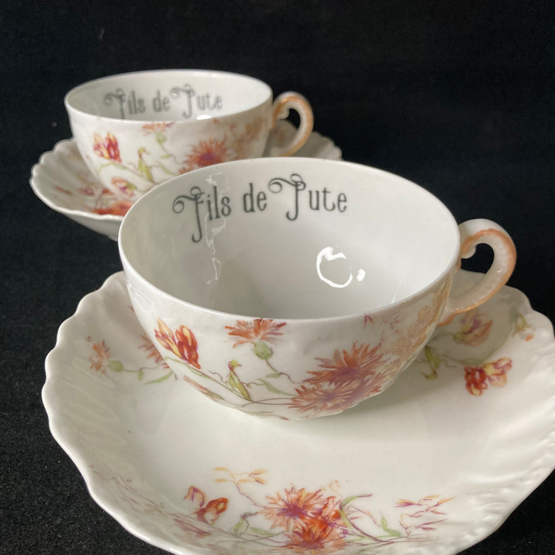 Service à thé "Va te faire foutre", Porcelaine vintage française upcyclée unique, cadeau drôle et insolent