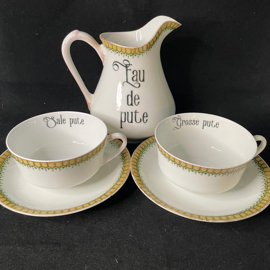 Eau de pute coffee set, Funny Unique Upcycled vintage French porcelaine gift
