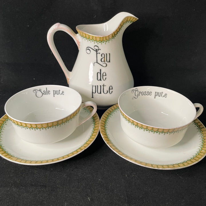 Eau de pute coffee set, Funny Unique Upcycled vintage French porcelaine gift