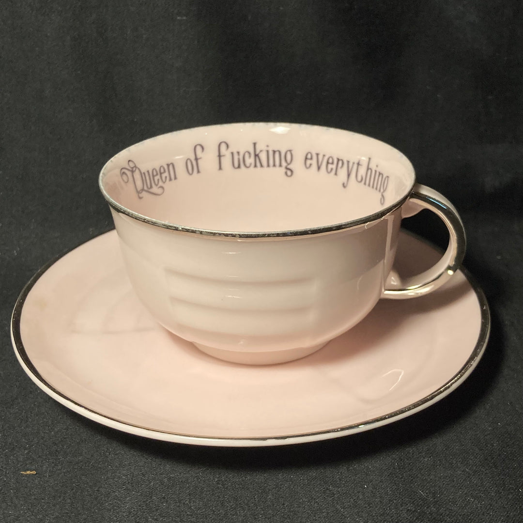 Queen of fucking everything vulgar cup, funny upcycled vintage unique gift