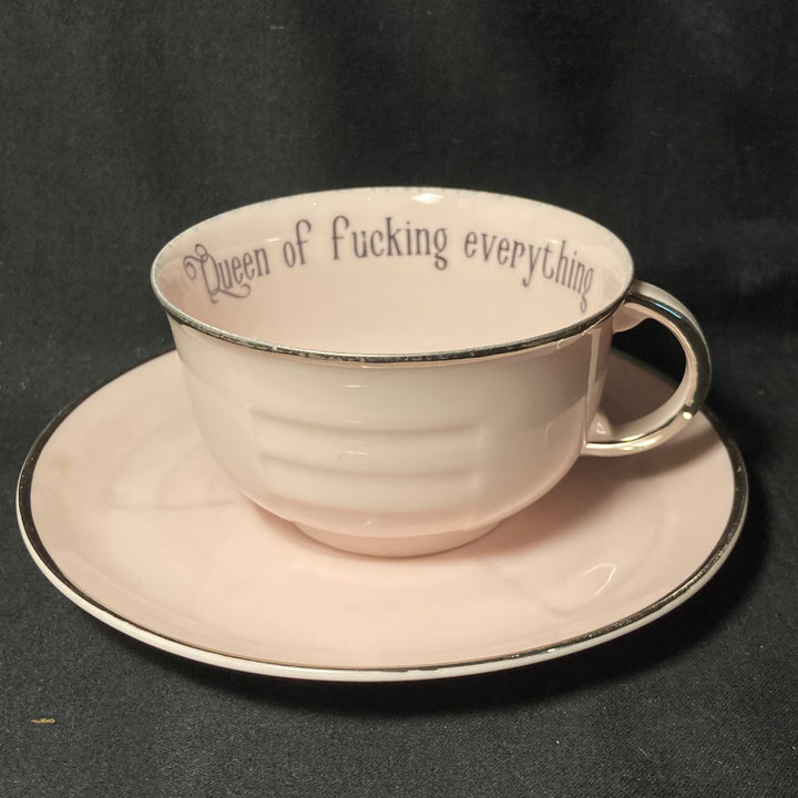Queen of fucking everything vulgar cup, funny upcycled vintage unique gift