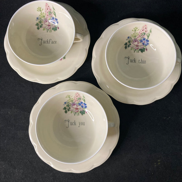 Fuck Off,Unique upcycled French vintage porcelain, funny unique rude gift, Durrant &amp; Dove