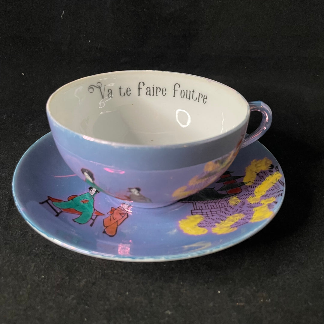 Va te faire foutre funny cup, rude upcycled vintage unique porcelain gift