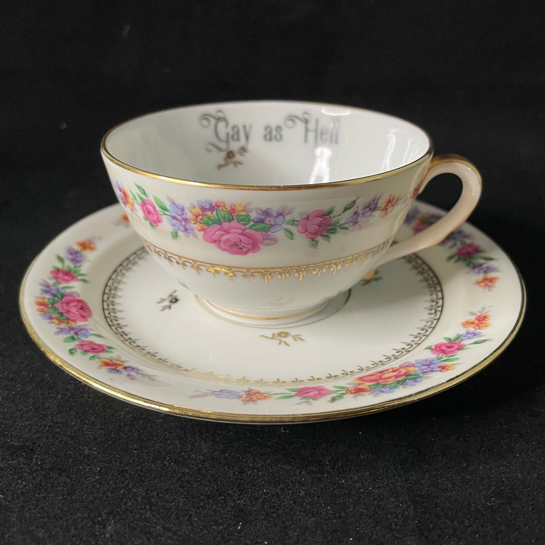 Gay as Hell, vulgar coffee / tea cup, funny upcycled tasse jurons, vintage gift, Durrant &amp; Dove