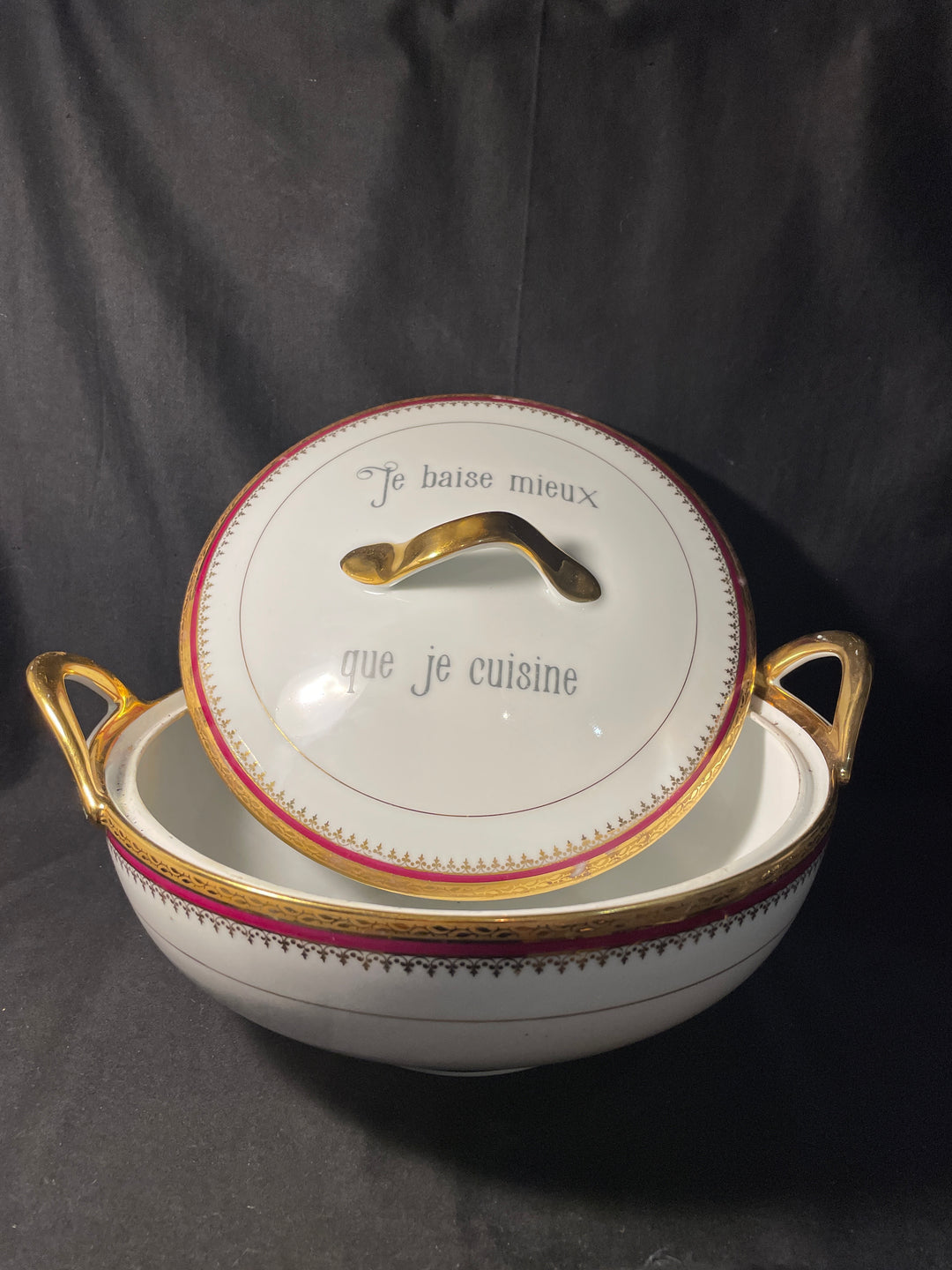 Je baise mieux que je cuisine, Unique vintage french porcelain tureen gift, party, birthday