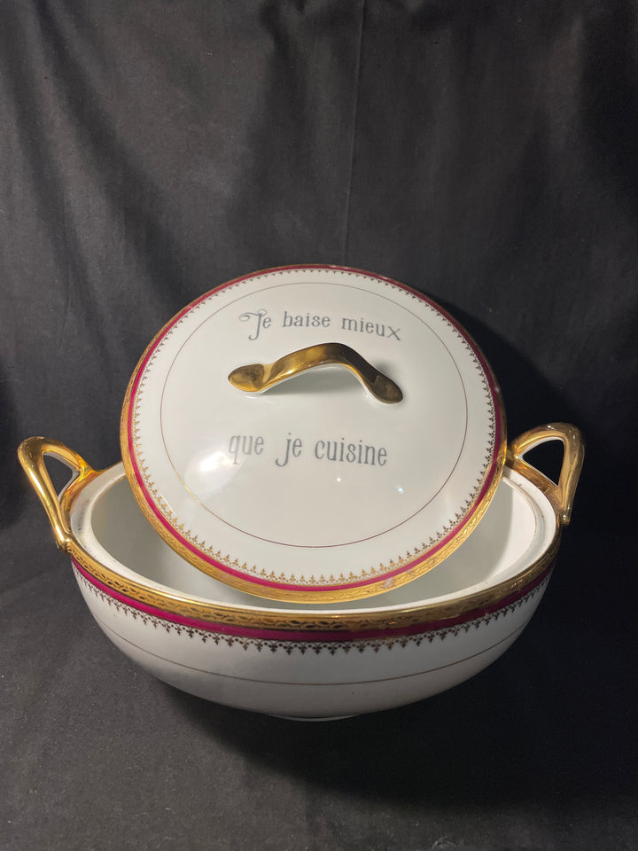 Je baise mieux que je cuisine, Unique vintage french porcelain tureen gift, party, birthday