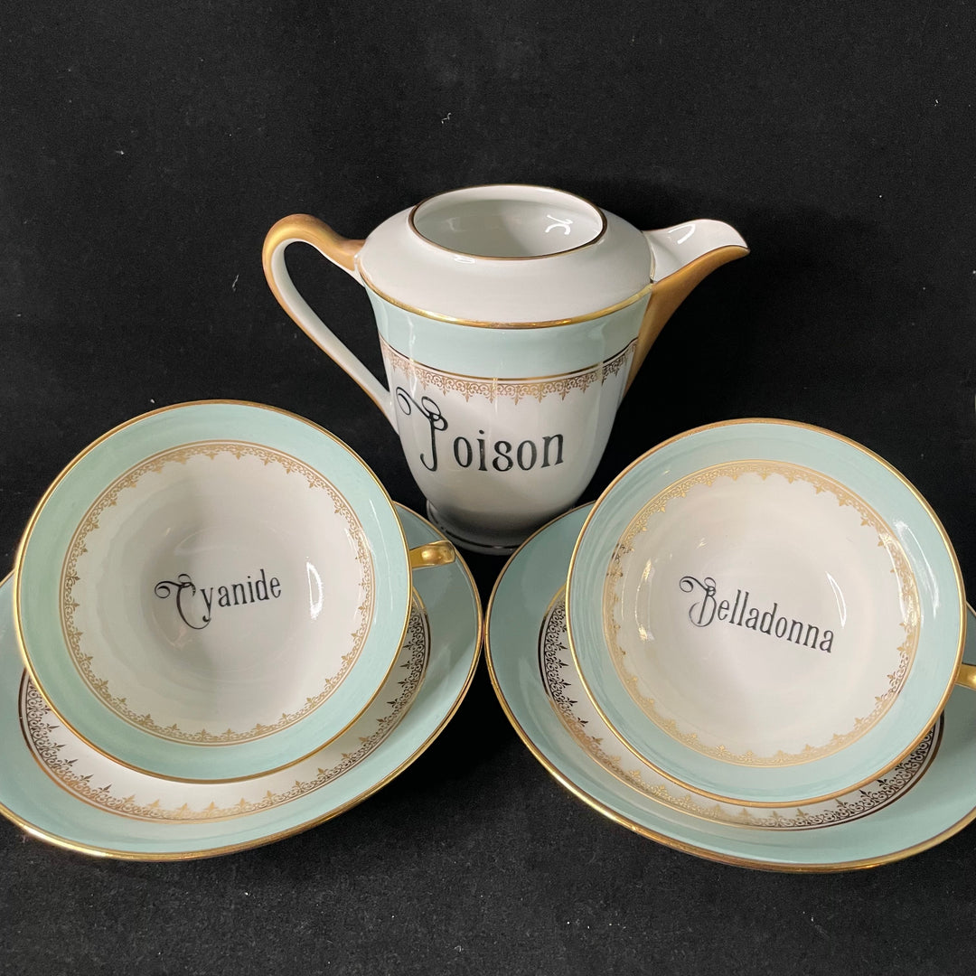 Poison Tea Set,Unique upcycled French vintage porcelain, funny rude gift