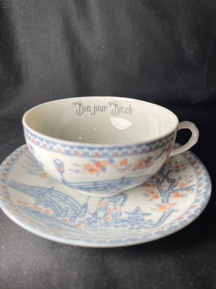 Bonjour Grognasse, Tasse à expresso vulgaire, tasse jurons recyclée drôle, vintage