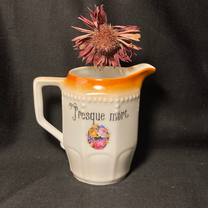Funny French Bud Vase, Presque mort, Rude Tableware,Vintage porcelain gift