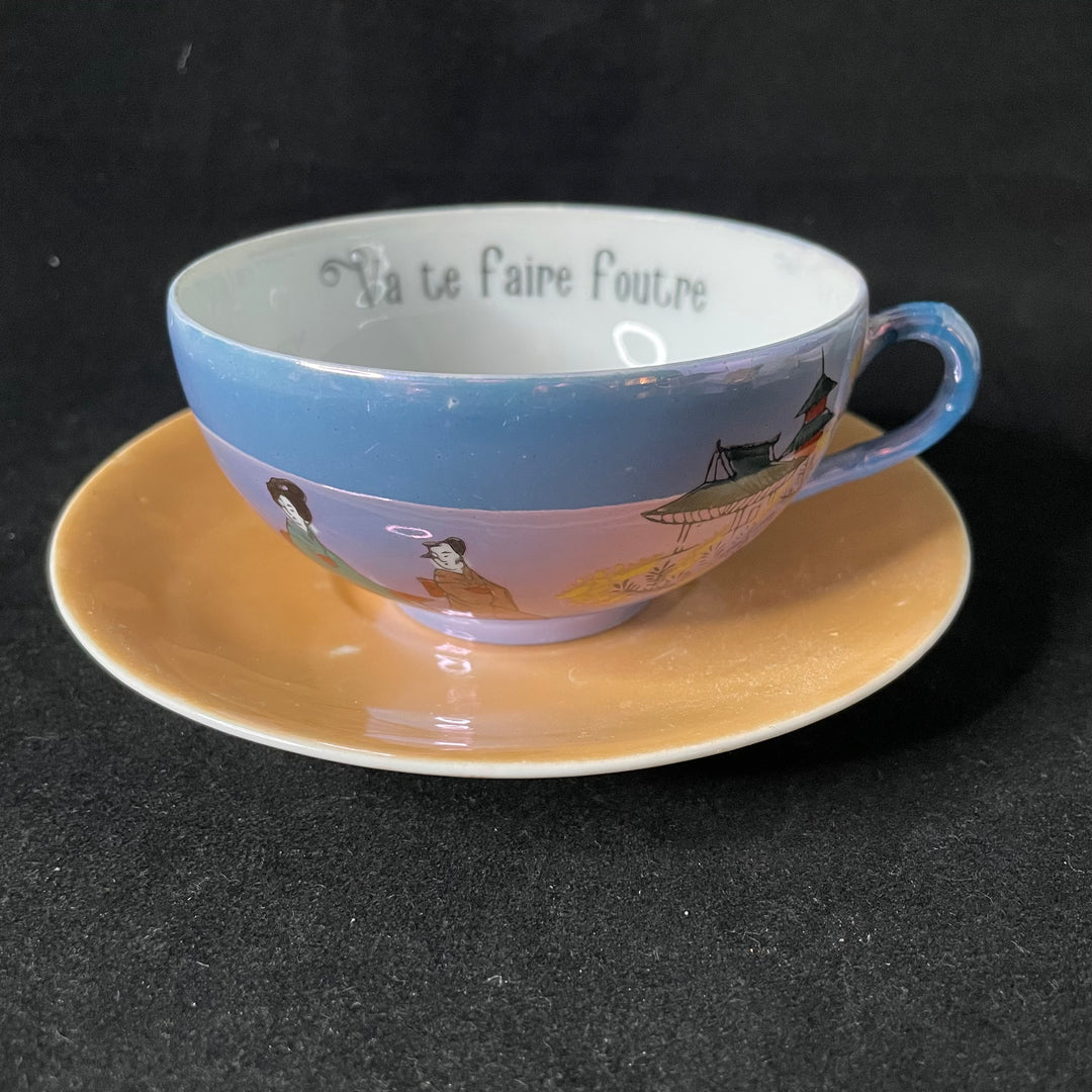 Va te faire foutre funny cup, rude upcycled vintage unique porcelain gift