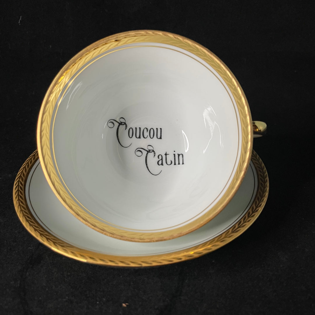 Coucou Catin vulgar tea / coffee cup upcycled vintage unique Limoges porcelain