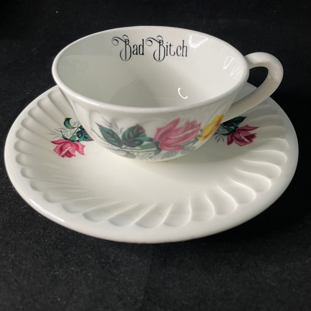 Bitch coffee service / tea set,Unique upcycled French vintage porcelain, funny rude gift
