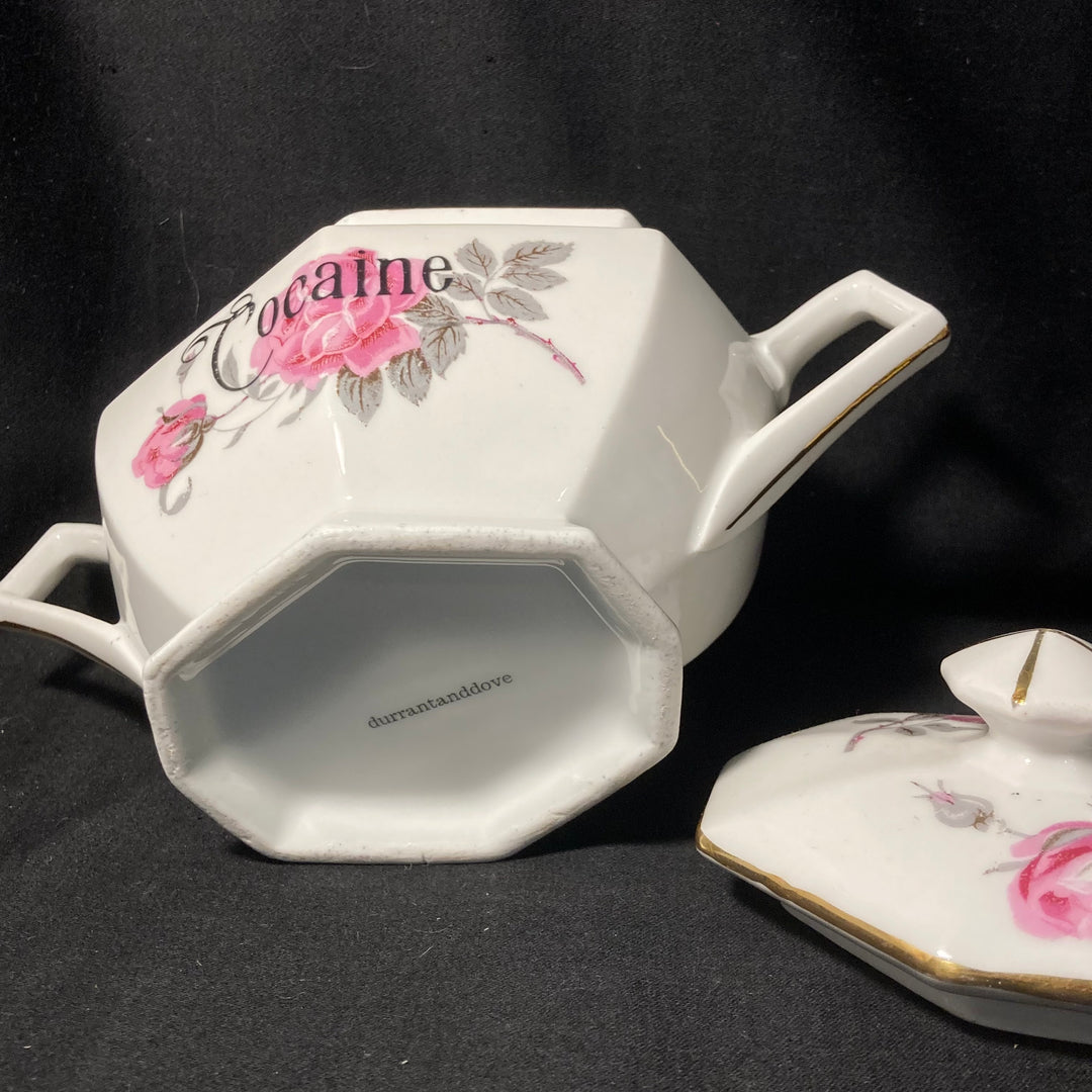 "Cocaine" Unique Funny Upcycled Vintage Drug sugar pot apothecary gift