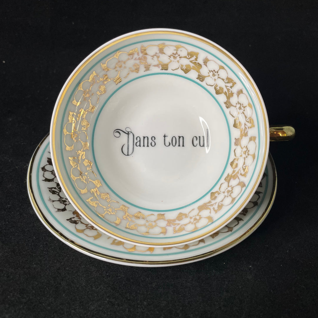 Funny Espresso Cup, Dans ton cul  ,Vintage Rude Unique Upcycled Insult lgbtq gift