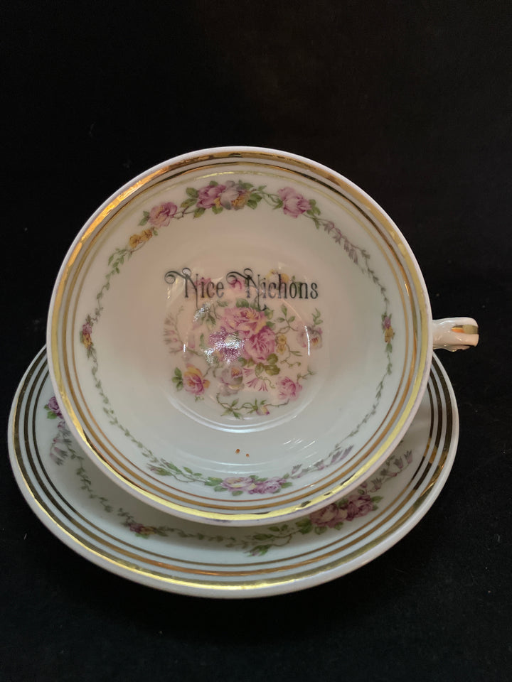 Nice Nichons, vulgar coffee / tea cup, funny upcycled tasse jurons, vintage gift, Durrant &amp; Dove