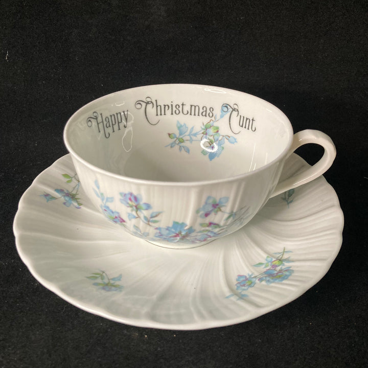 Happy Christmas Cunt, tea cup, vintage upcycled French porcelain gift