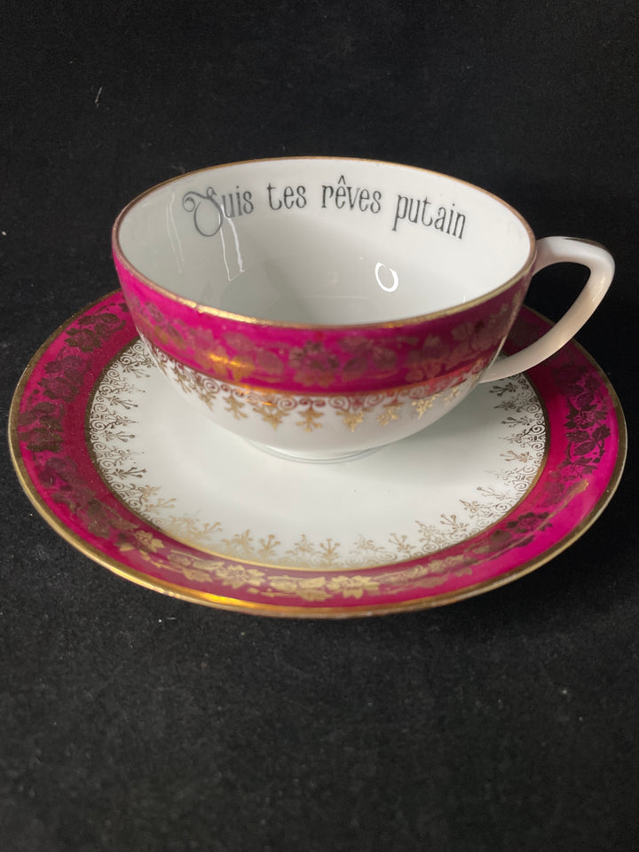 Suis tes rêves putain, vulgar funny upcycled vintage unique French porcelain gift