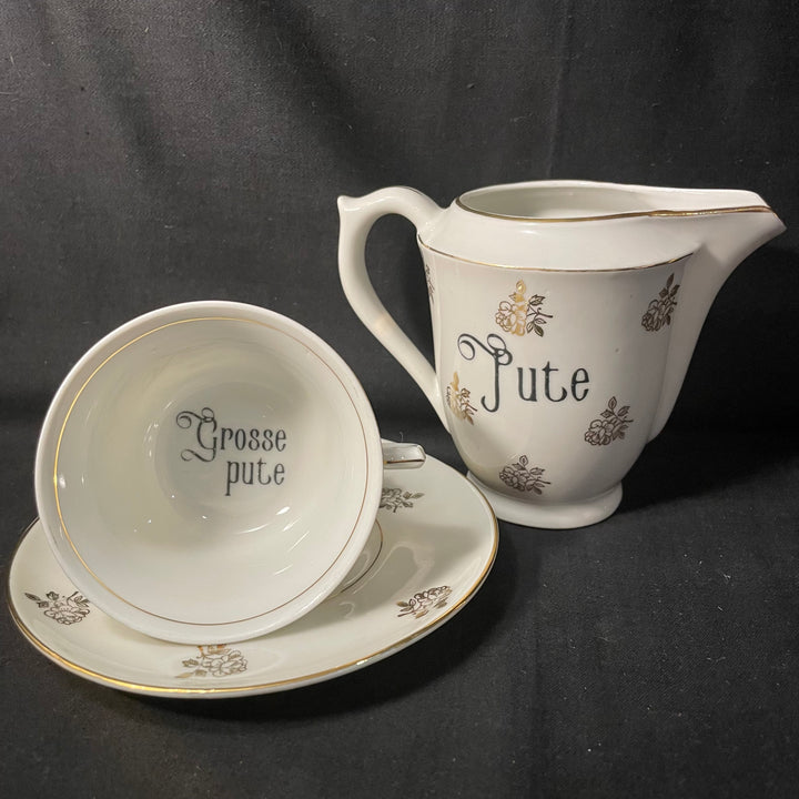 Service à café « Pute », cadeau original et amusant en porcelaine française vintage recyclée
