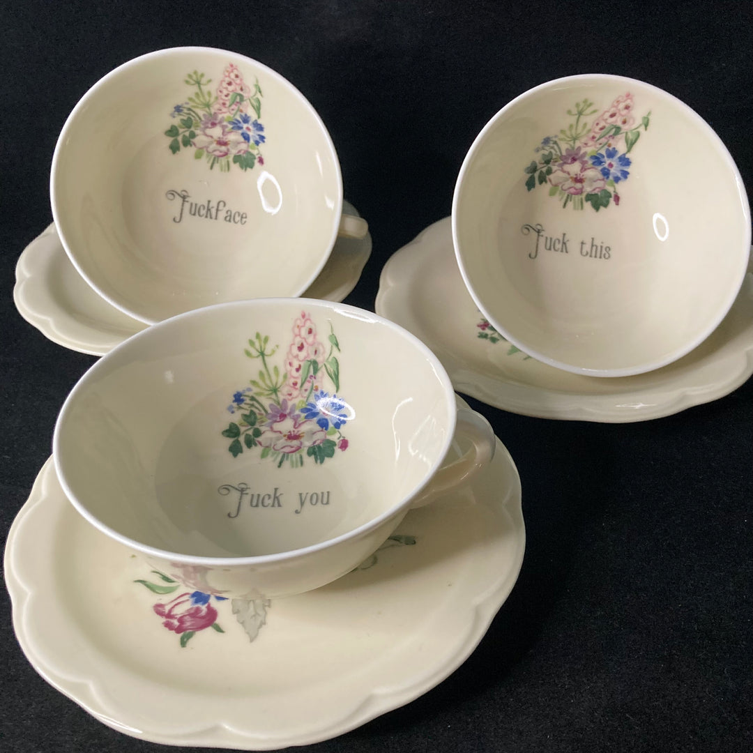 Fuck Off,Unique upcycled French vintage porcelain, funny unique rude gift, Durrant &amp; Dove