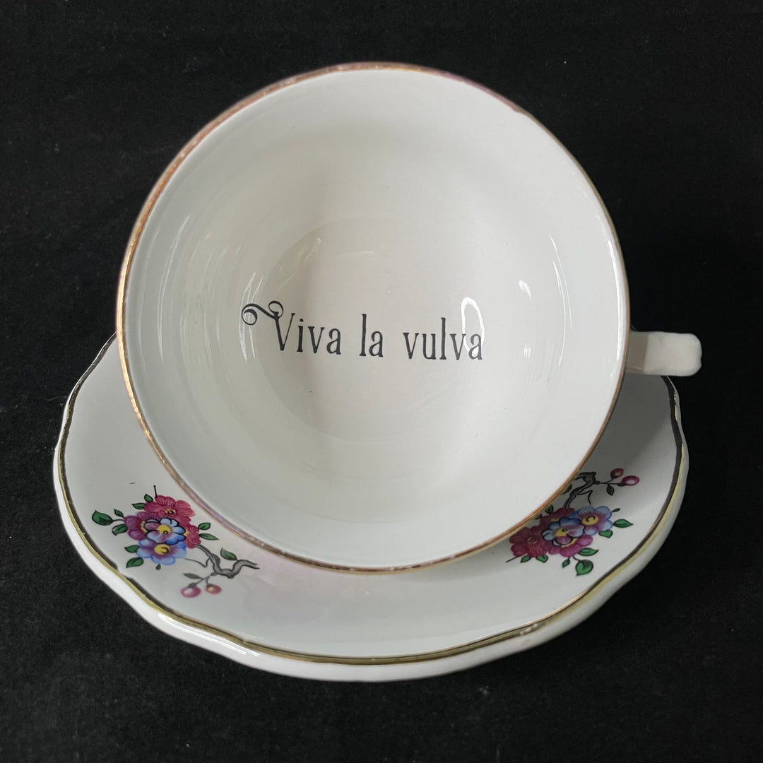 Vulgar Tea Cup,Viva la vulva,Vintage Upcycled Porcelain,Insult, funny gift