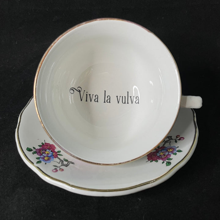 Vulgar Tea Cup,Viva la vulva,Vintage Upcycled Porcelain,Insult, funny gift